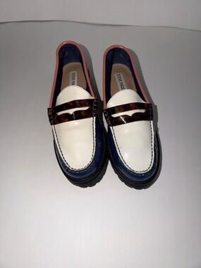 Steve Madden Patent Leather Loafers White, Navy & Pink Tortoiseshell Loafers